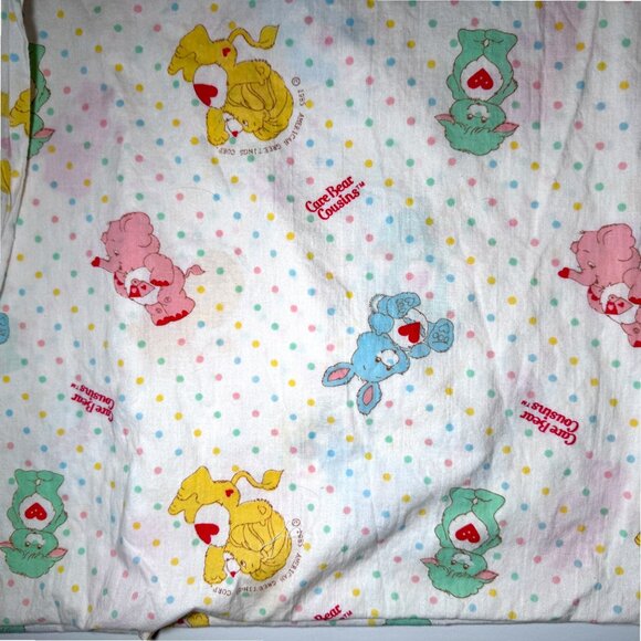 Care Bears Other - CARE BEAR Cousins Vintage 80s Fitted Crib Sheet Pink Blue Yellow Green Polka Dot